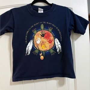 Kids Navy Graphic Tee with Native-Inspired Drum Design